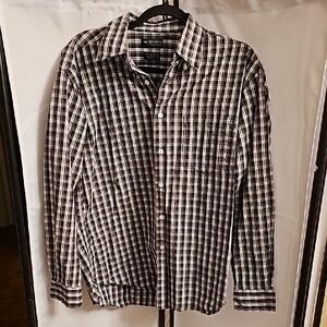 Men's Black and White Plaid Shirt